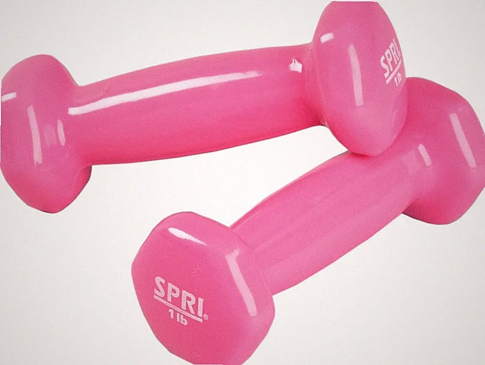 SPRI Dumbbells Hand Weights Set of 2 - Vinyl Coated (A) Pink | 1-Pound