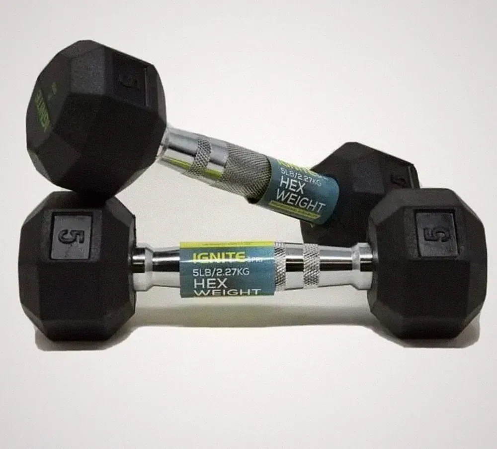SPRI Ignite 5 lbs Hexagonal Rubber Dumbbells