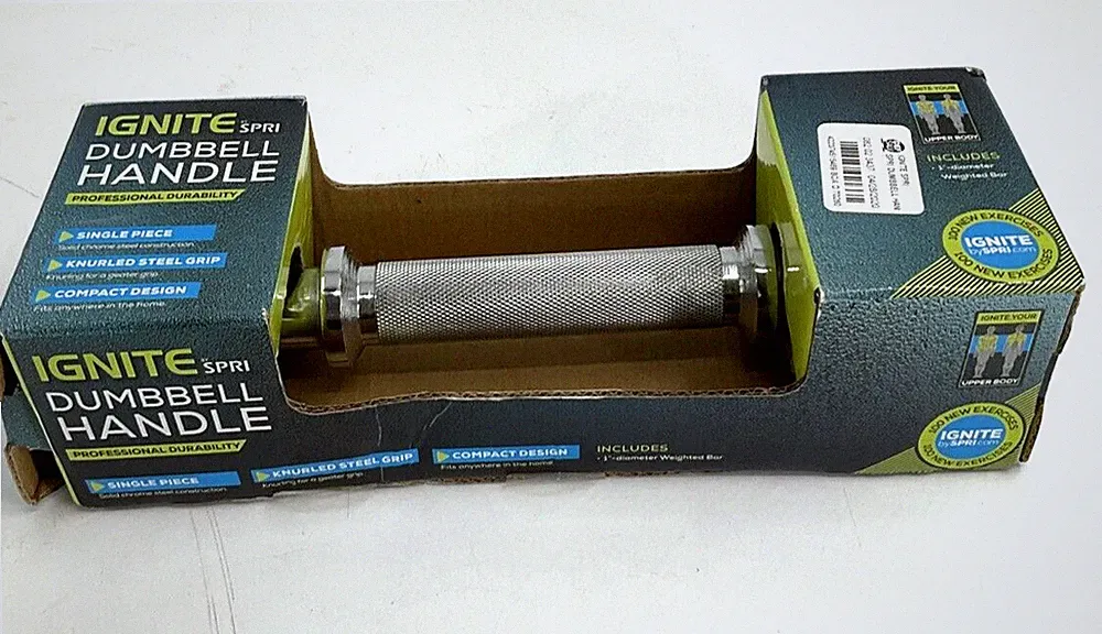 Spri Ignite Pro Knurled Steel Dumbbell Handle 1" Diameter Weighted Bar