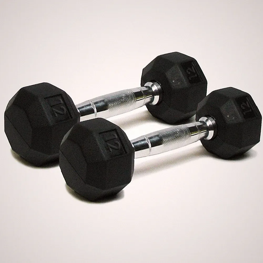SPRI Rubber Hex Dumbbell, Chrome Handle, Pair 12-Pound, E) 12-Pound (Pair)