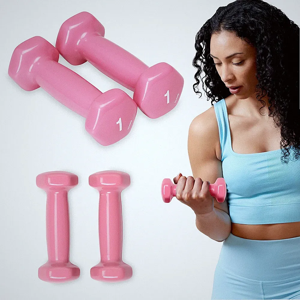 SPRI Vinyl Coated Dumbbell Set, Pair 1 lb Pink