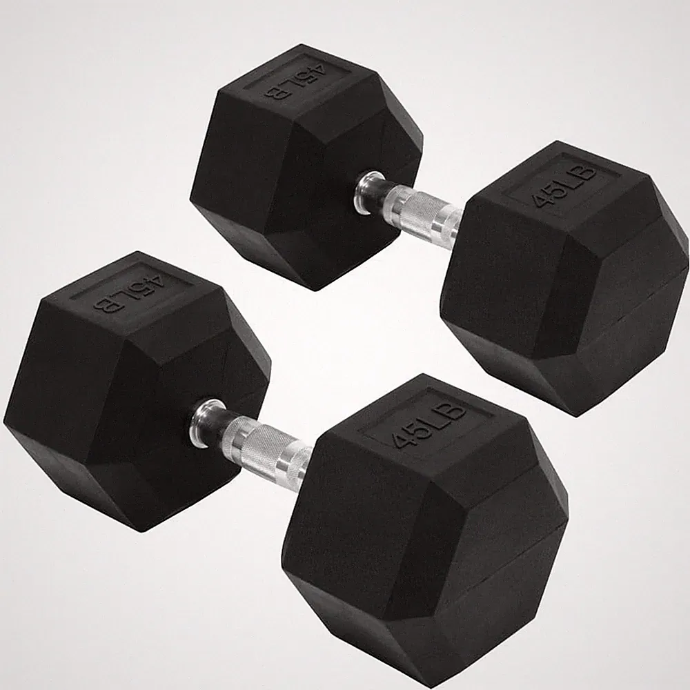 Sprint Demon 45LB Rubber Hex Dumbbell Set 2pc Non-Slip Grip Home Gym