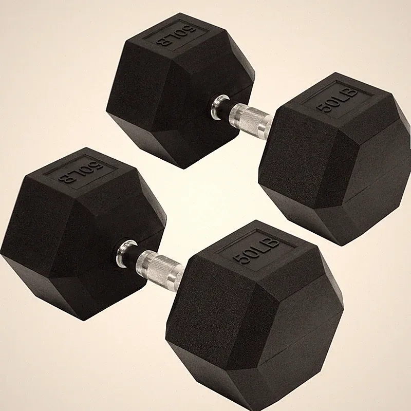 Sprint Demon 50LB Rubber Hex Dumbbell Set 2pc Non-Slip Grip Home Gym