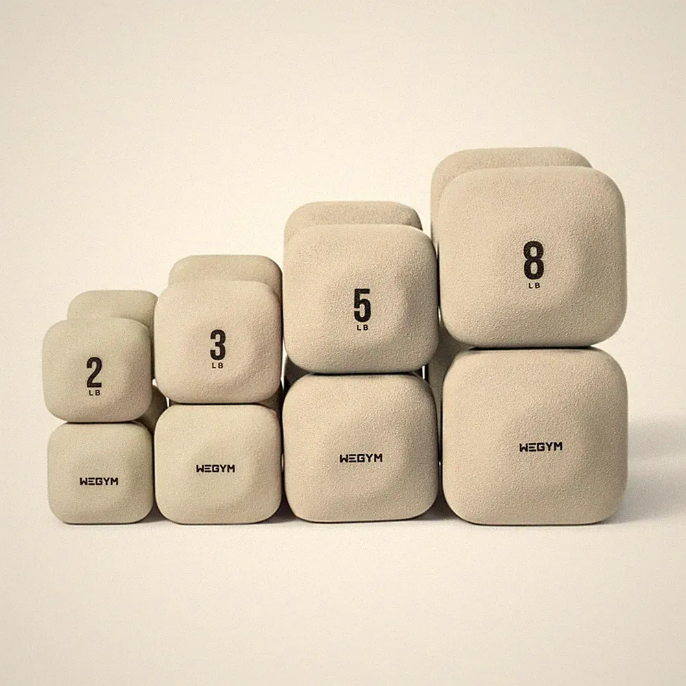 Square Dumbbell Set for Home Gym, 2-8lb Pairs, Sandstone