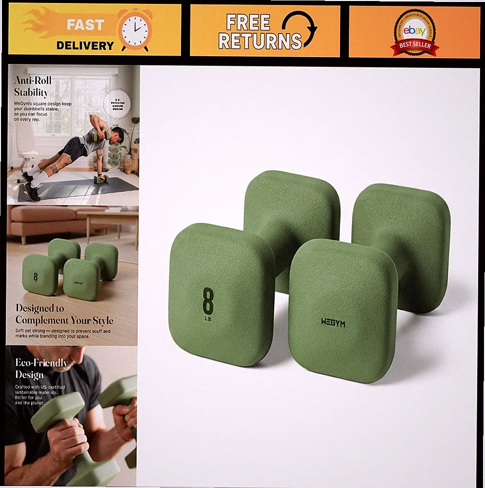 Square Dumbbells with Anti-Slip Handles - Aesthetic Free Weights for Home Workou