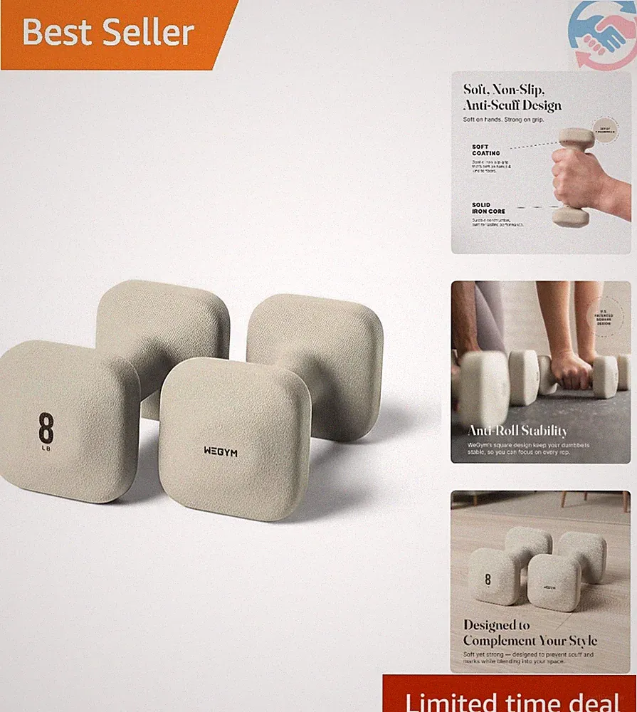 Square Shape 8lb Hand Weights - Secure & Stable Design for Total Body Workouts