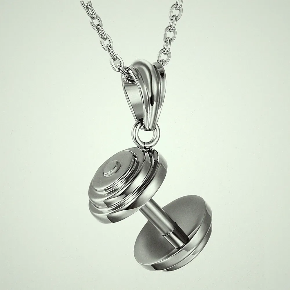 Stainless Steel Barbell Dumbbell Pendant Chain Necklace For Men Women Silver