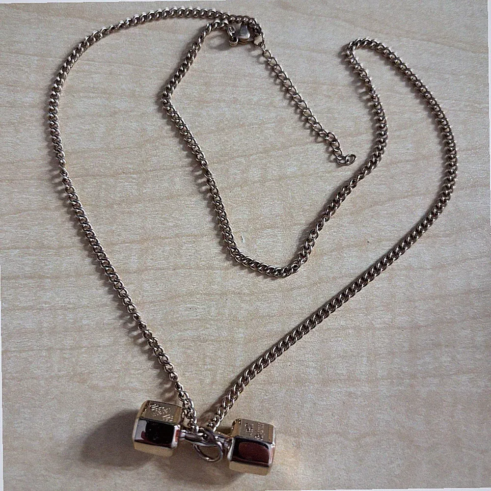 Stainless Steel Chain Necklace with Dumbbell Charms – 22" Fitness Pendant