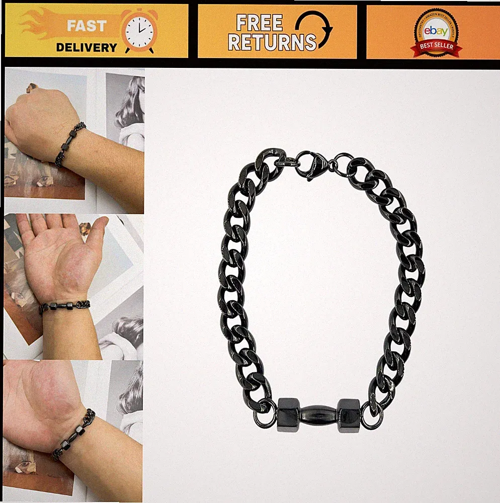 Stainless Steel Cuban Link Dumbbell Bracelet for Men - Gym Gift, Fitness Jewelry