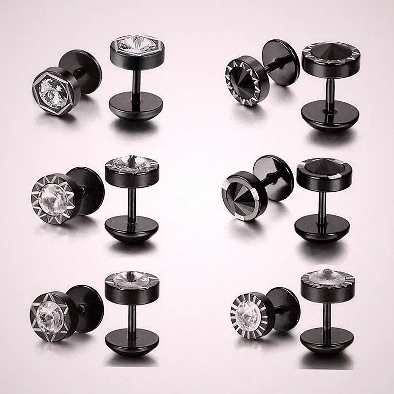 Stainless Steel Dumbbell Barbell Ear Plugs Tunnel Womens Mens Stud Earrings Set