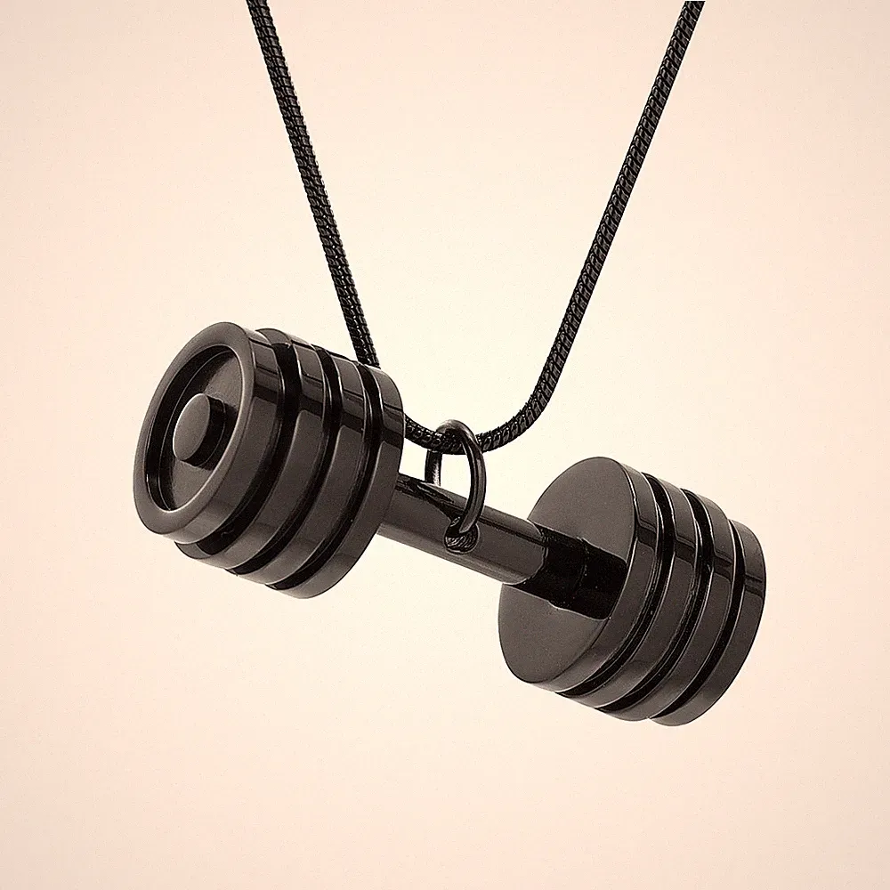 Stainless Steel Dumbbell Urn Pendant Necklace Cremation Ashes Memorial Jewelry