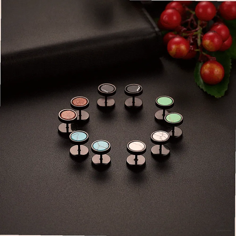 Stainless Steel Men Women Round Barbell Dumbbell Ear Stud Earrings Screw Back
