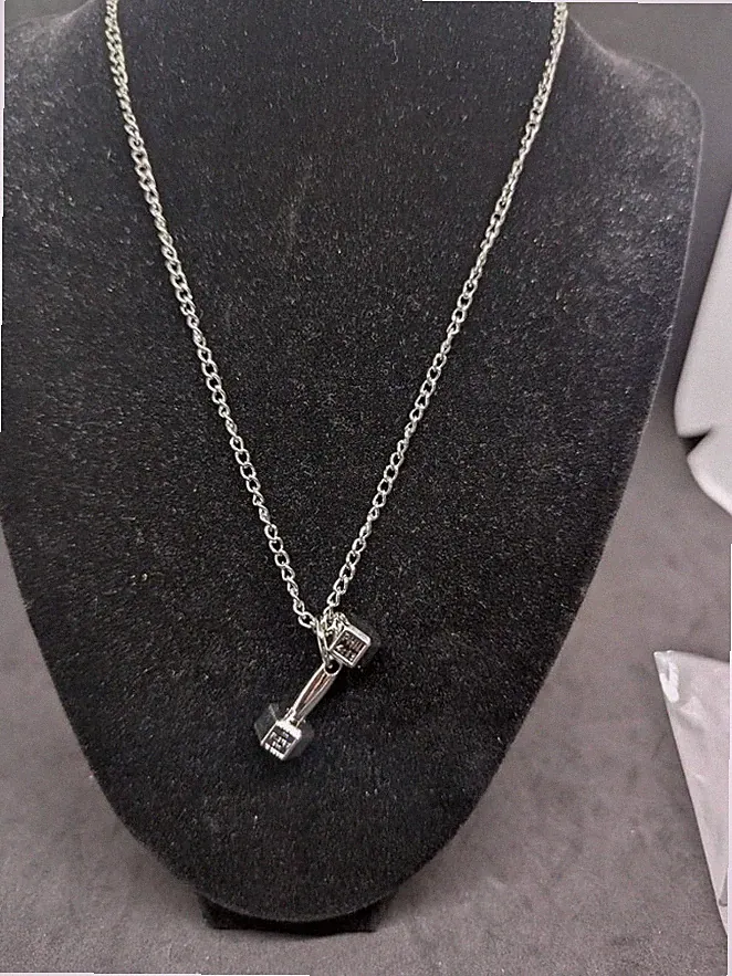 Stainless Steel Necklace Dumbbell Pendant 22" Chain