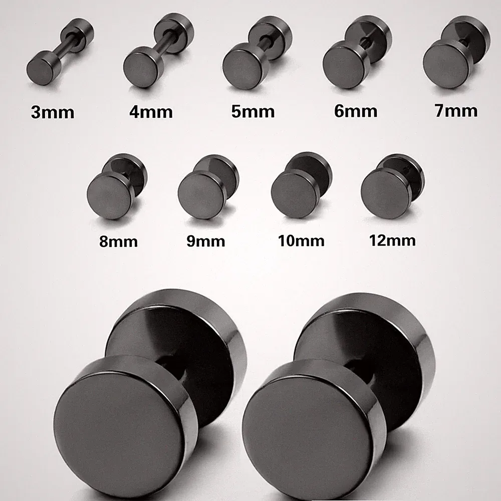 Stainless Steel Round Tunnel Ear Studs Earring Barbell Dumbbell Men's Women's
