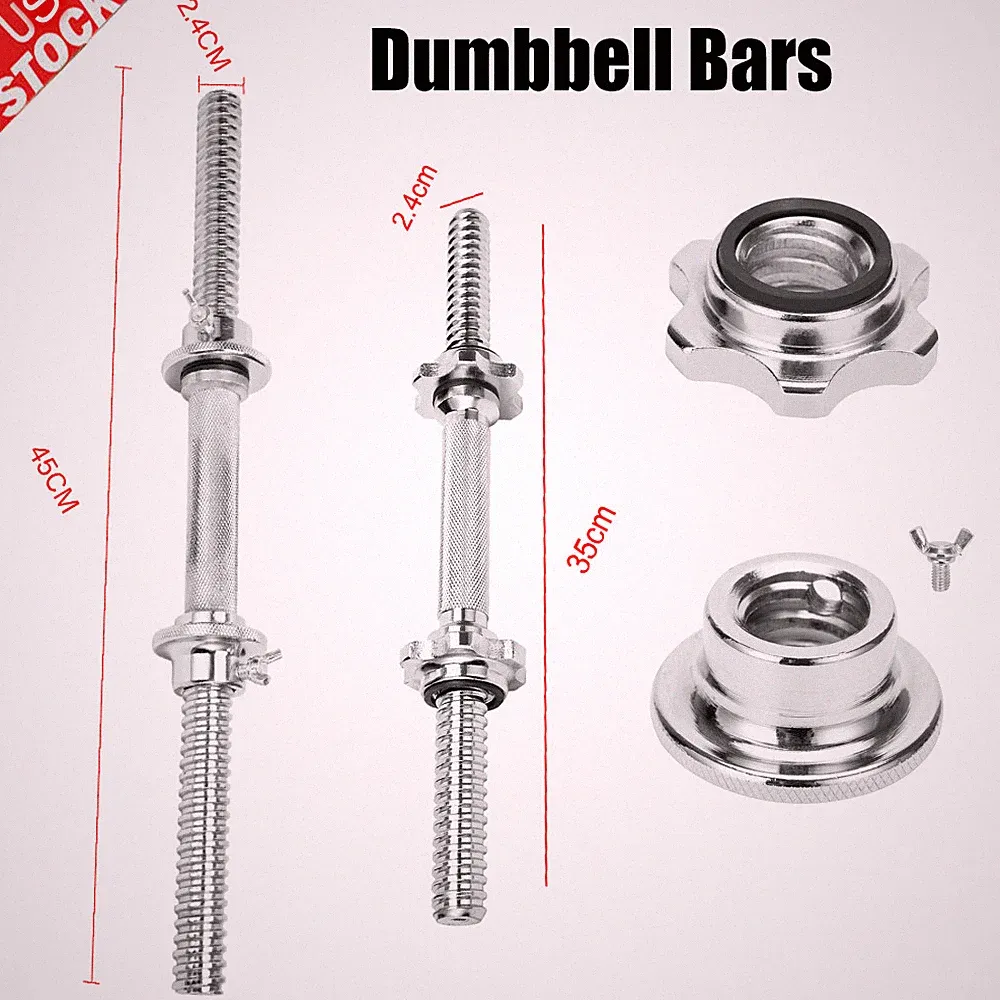 Standard 14"-20" Dumbbell Handle Weight Bar w/Collars Cap Barbell Single Silver