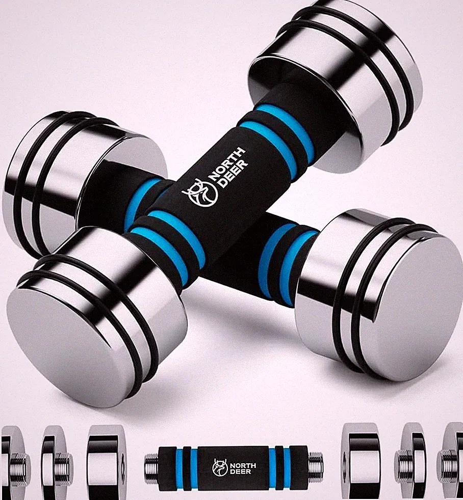 Steel Dumbbells Ultracompact & Adjustable Chrome Dumbbell W/ Foam Handles 5lb