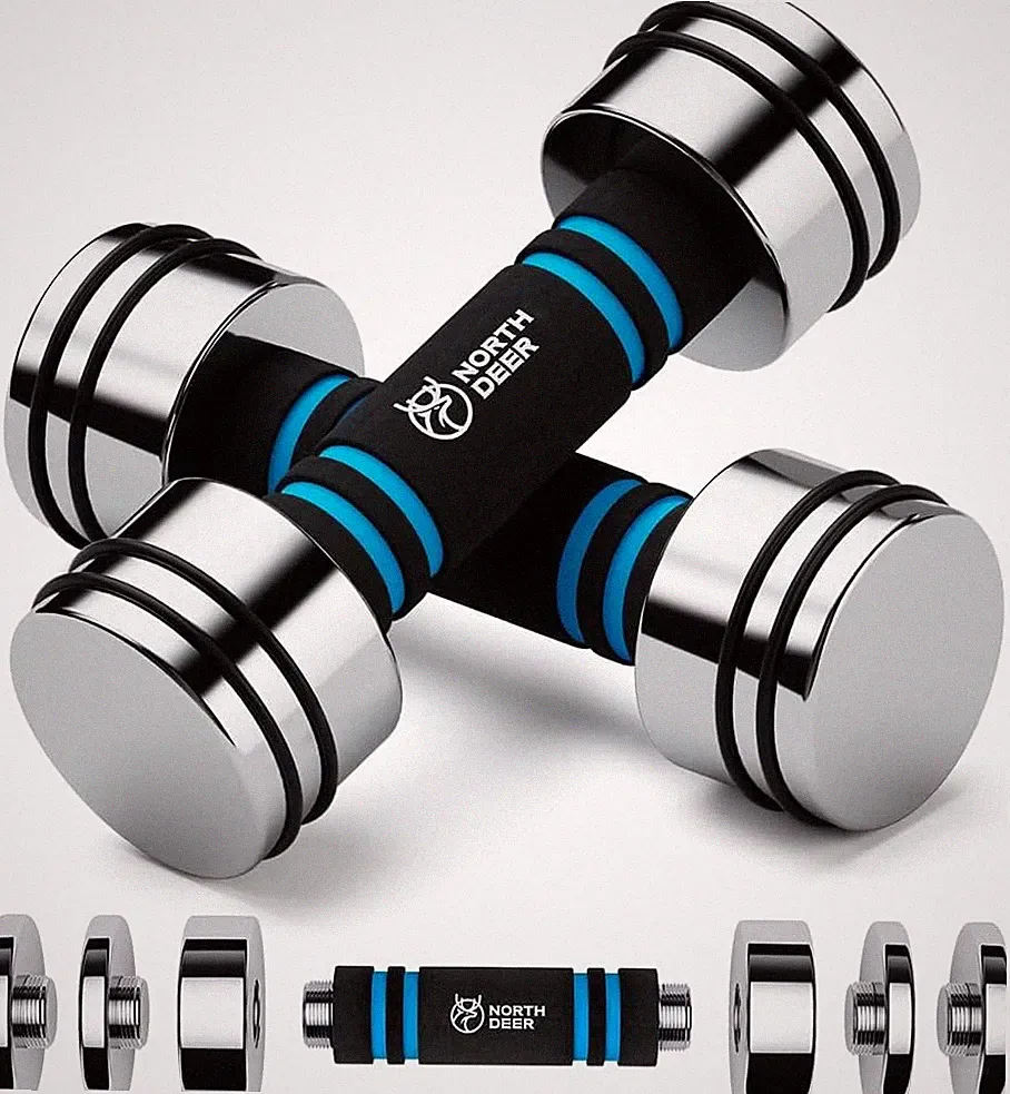 Steel Dumbbells Ultracompact & Adjustable Chrome Dumbbell | with Foam Handles 5L