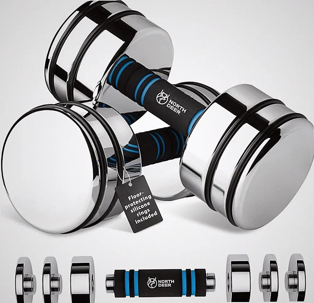 Steel Dumbbells Ultracompact & Adjustable Chrome Dumbbell with Foam Handles 5Lb