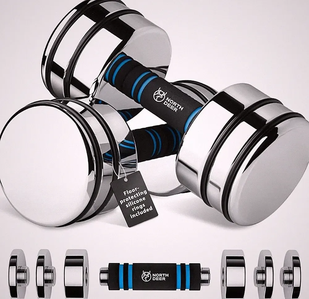 Steel Dumbbells Ultracompact & Adjustable Chrome Dumbbell with Foam Handles 5Lb