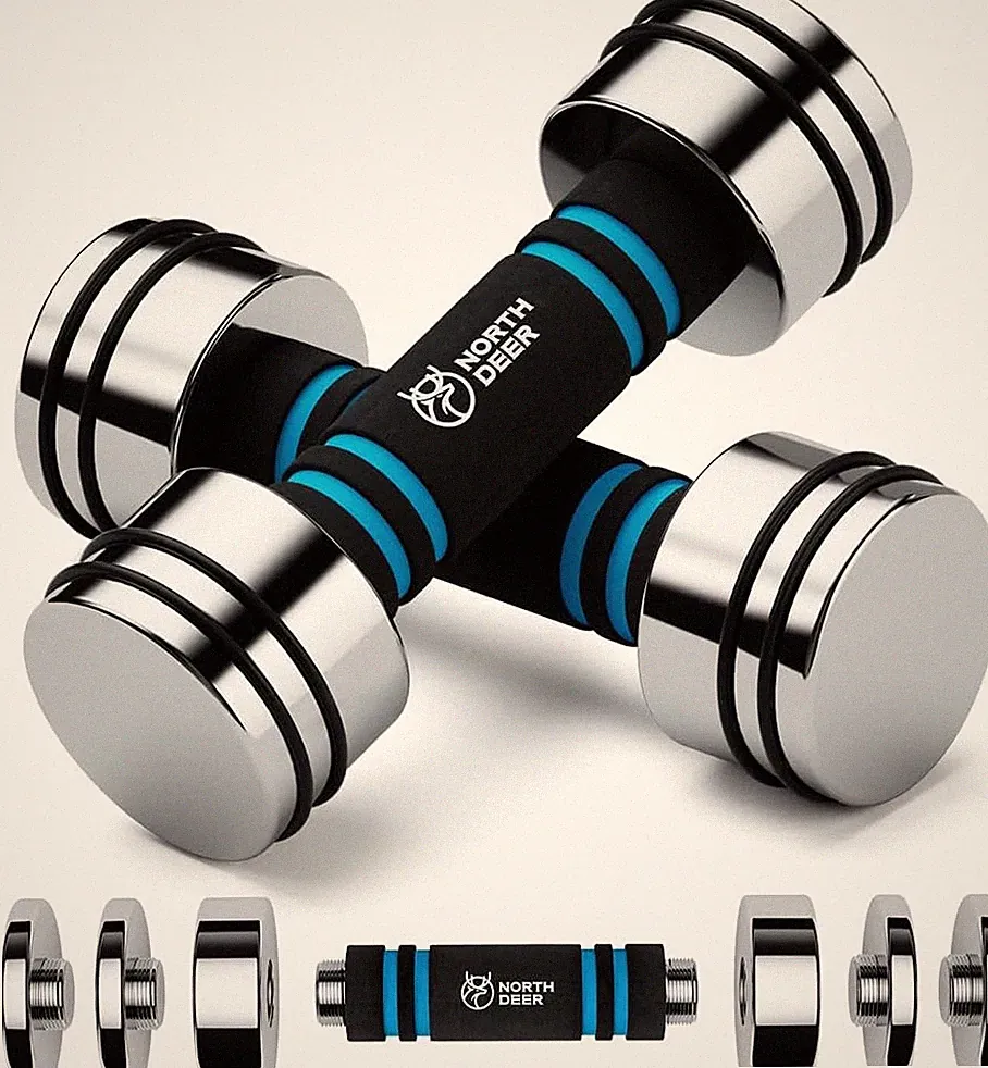 Steel Dumbbells Ultracompact & Adjustable Chrome Dumbbell with Foam Handles 5Lb