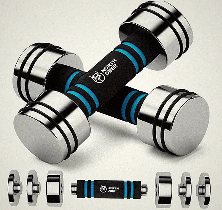 Steel Dumbbells UltraCompact and Adjustable Chrome Dumbbell Foam Handles 5/10Lb