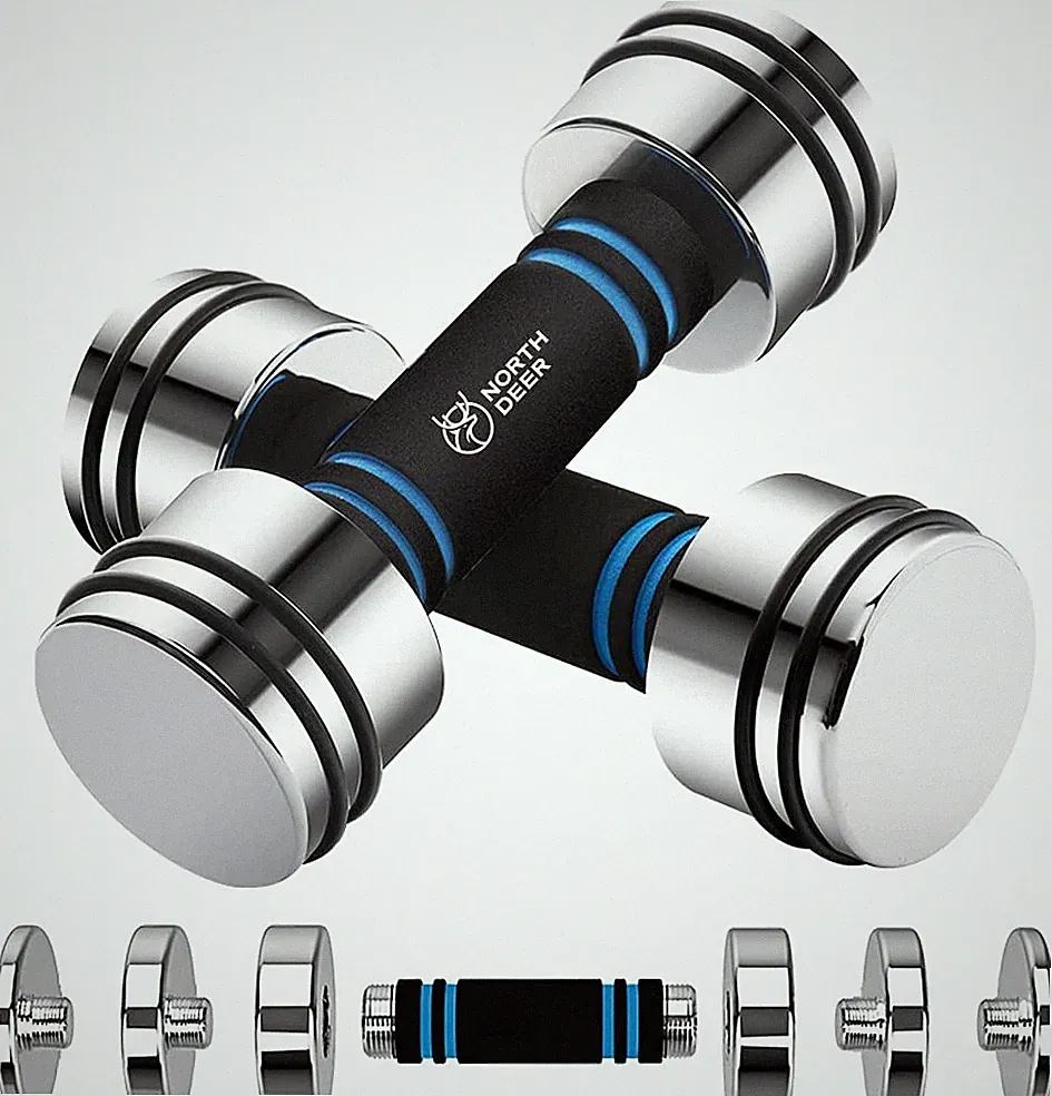 Steel Ultracompact and Adjustable Chrome Dumbbell with Foam Handles 5Lb 10Lb