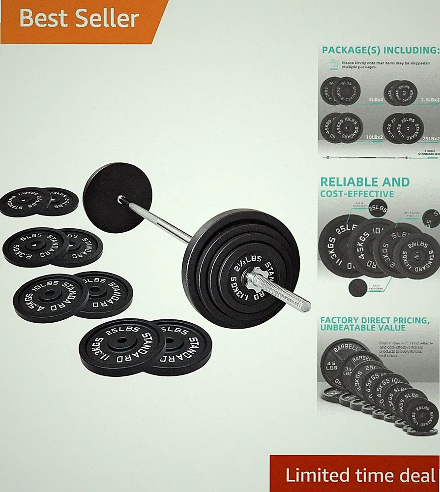 Strength Training Essential: 95 lb Cast Iron Barbell Set with Standard Plates