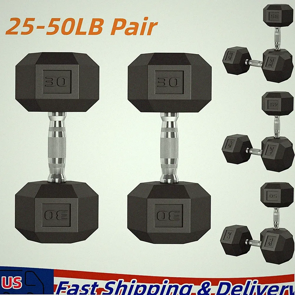 Strength Training Hex Dumbbell 25-50LB Set of 2 Hand Weights Pair Dumbbells
