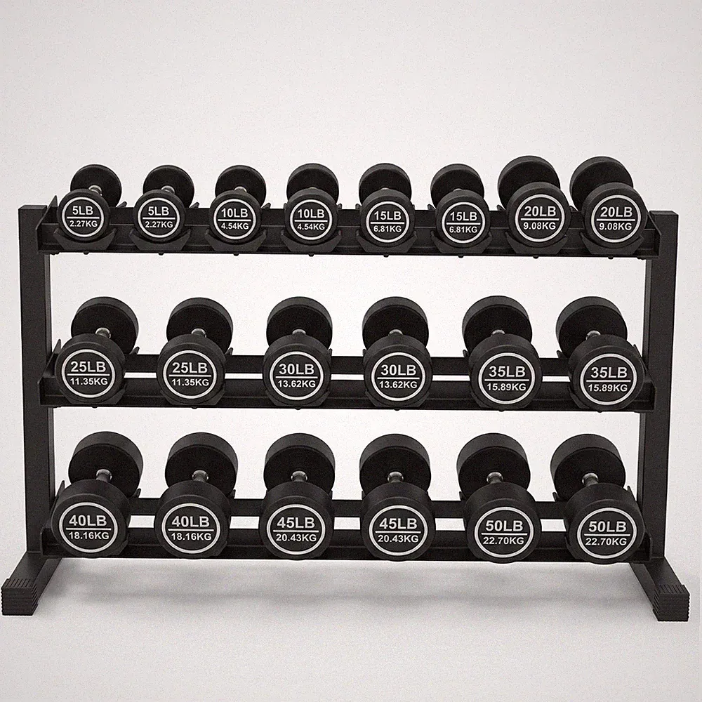 StrengthUSA Urethane Dumbbell Set with Rack, 5-50 LB, 10 Pair Set for Home Gym