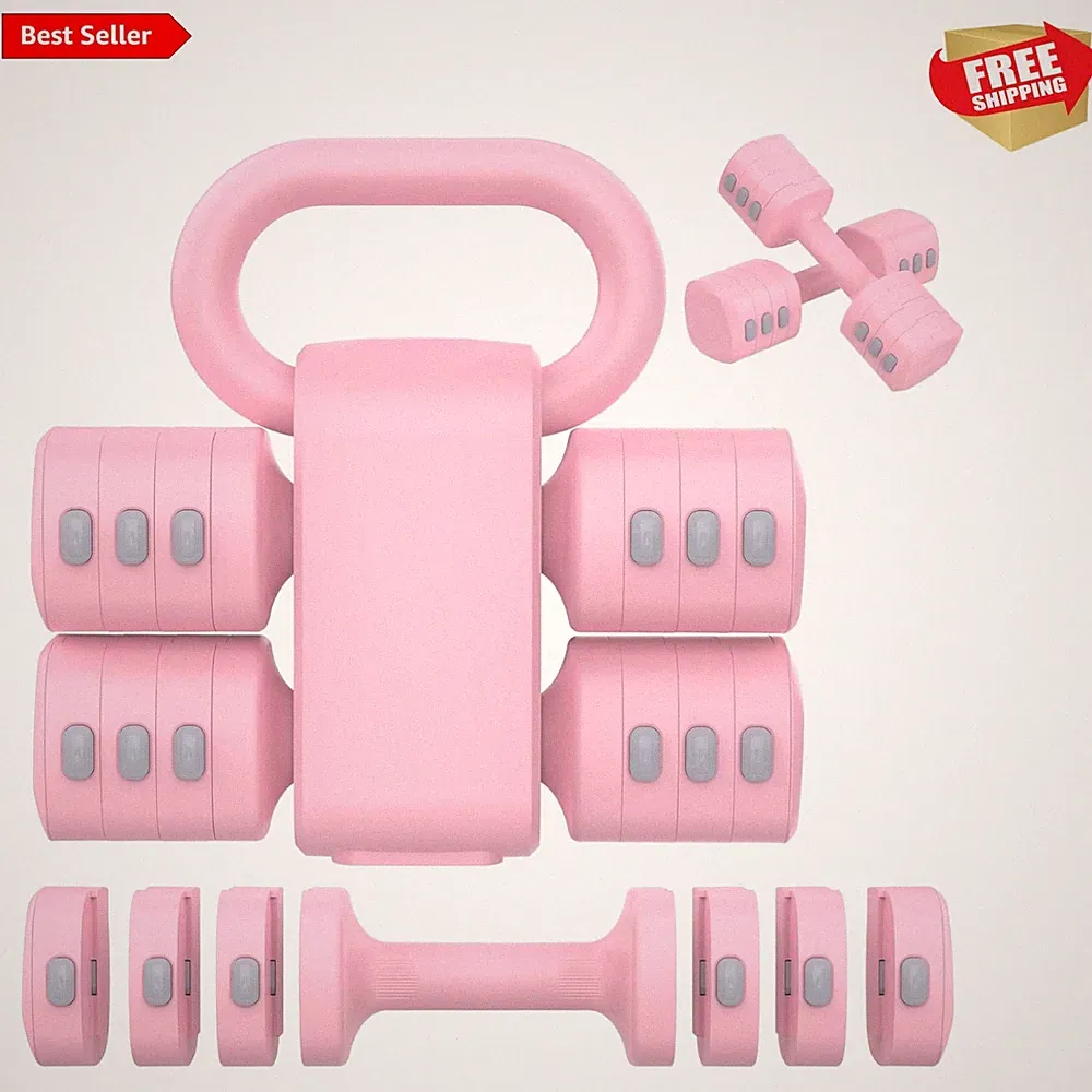 Stylish Pink Dumbbells Set - 2-in-1 Adjustable Weights for Effective Training