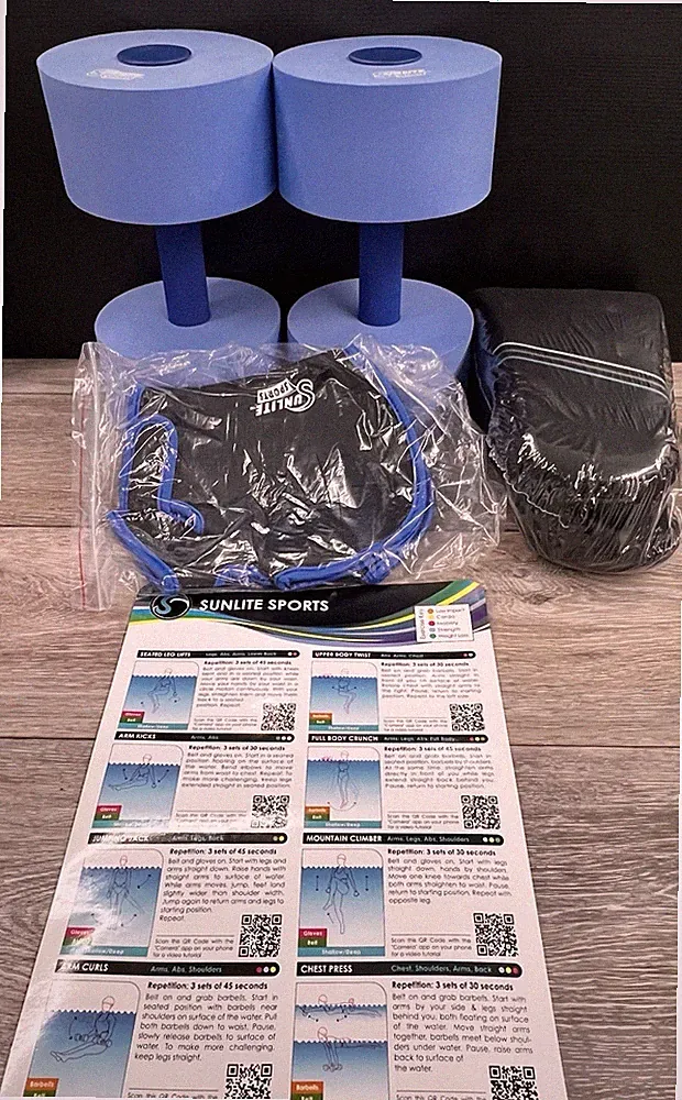 Sunlite Sports 5-Piece Water Pool Workout Set: Dumbbells Swim Belt Gloves