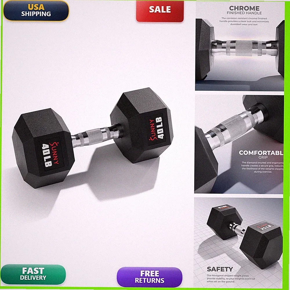 Sunny Health & Fitness Hex Dumbbell For Home Strength Training 40 Lb SF-DB03-40