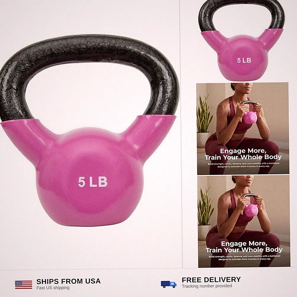 Sunny Health & Fitness Vinyl Coated Kettlebell for Strength Weight Training &...