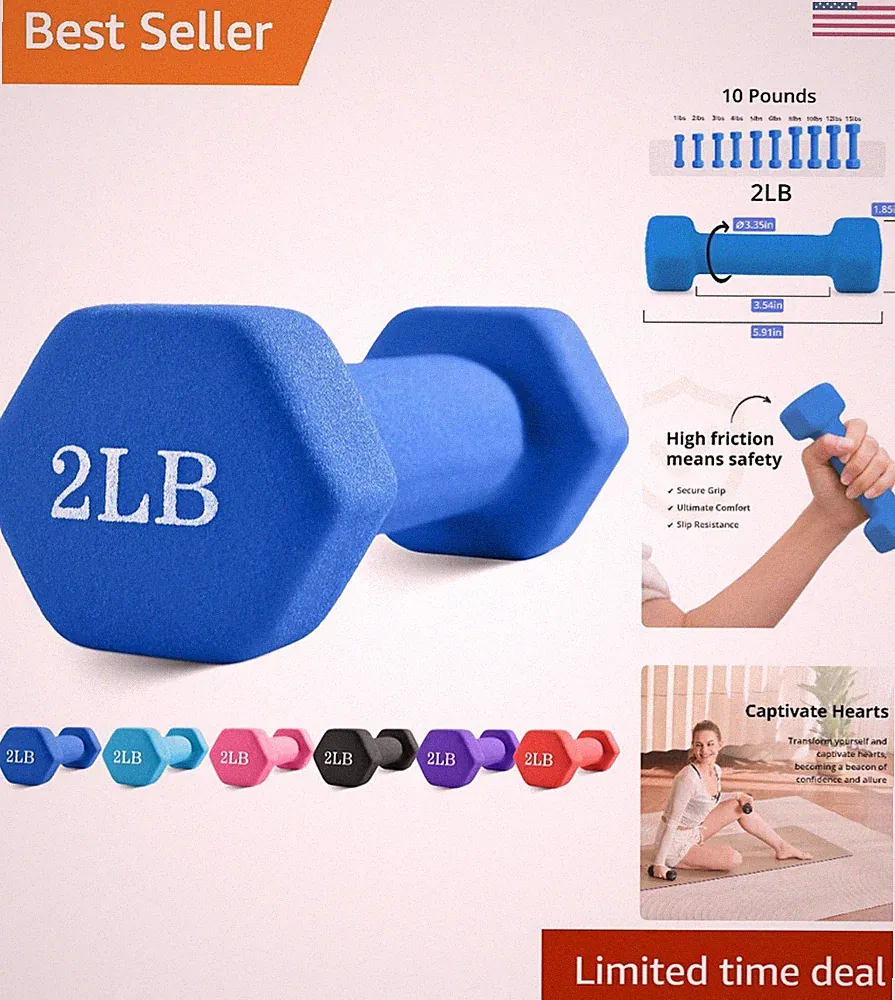 Sweat-Resistant Neoprene Dumbbells - Lightweight Training Weights for Home Use
