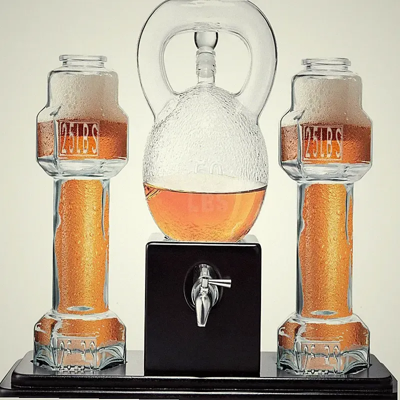 The Wine Savant Kettlebell Dumbbell Beer Whiskey Wine Dispenser Set 40 Oz