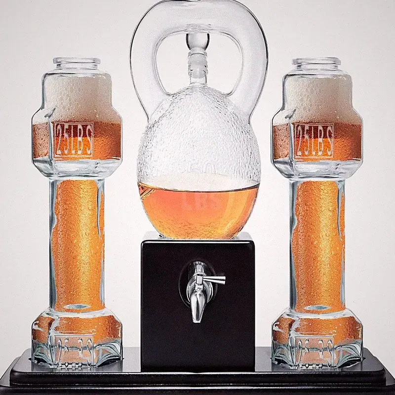 The Wine Savant Kettlebell Dumbbell Beer Whiskey Wine Dispenser Set 40 Oz