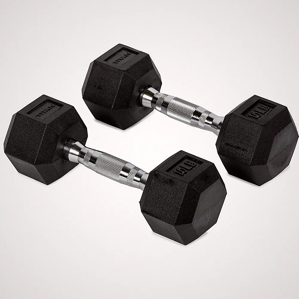 Titan Fitness 10 LB Pair Free Weights, Black Rubber Coated Hex Dumbbell