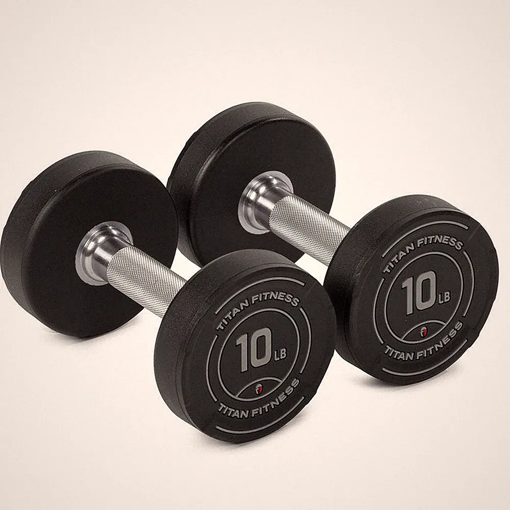 Titan Fitness 10 LB Set Round Urethane Dumbbells, 32mm Medium Volcano Knurling