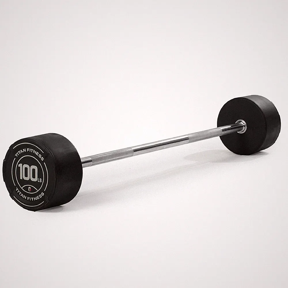Titan Fitness 100 LB Rubber Straight Fixed Barbell, Pre-Loaded Weight Bar