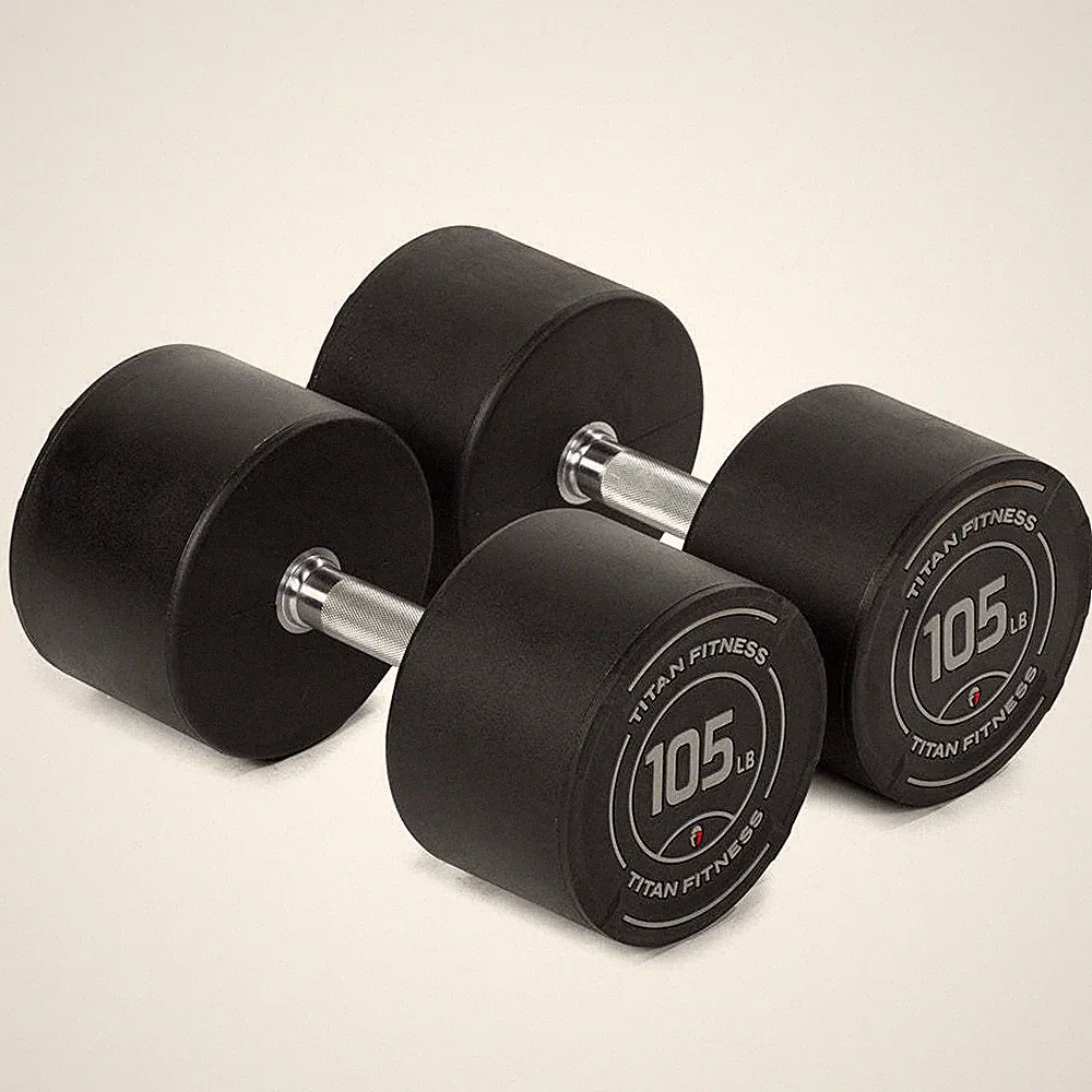 Titan Fitness 105 LB Set Round Urethane Dumbbells, 33mm Medium Volcano Knurling