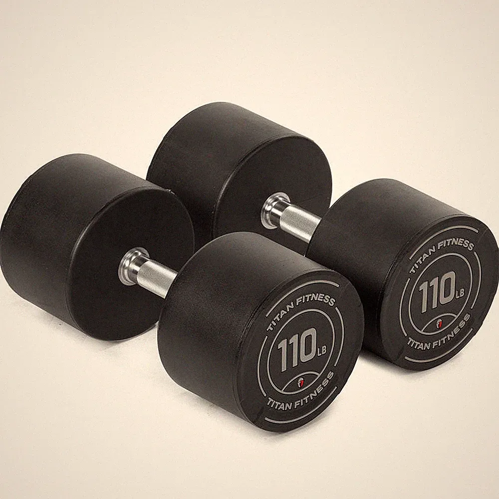 Titan Fitness 110 LB Set Round Urethane Dumbbells, 33mm Medium Volcano Knurling