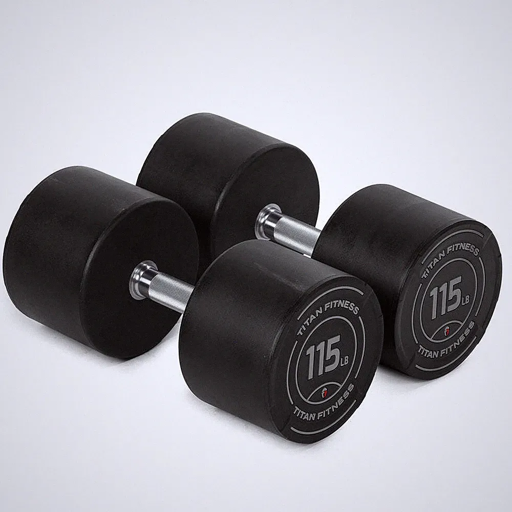 Titan Fitness 115 LB Set Round Urethane Dumbbells, 33mm Medium Volcano Knurling