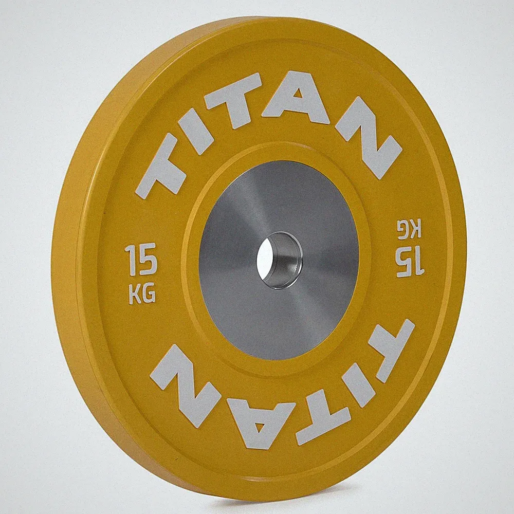 Titan Fitness 15 KG Single Elite Competition Bumper Plate, Yellow Olympic Plate