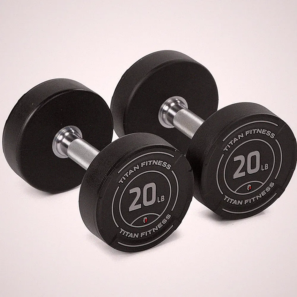 Titan Fitness 20 LB Set Round Urethane Dumbbells, 32mm Medium Volcano Knurling