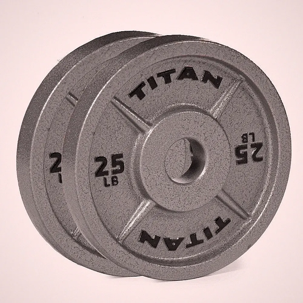 Titan Fitness 25 LB Cast Iron Olympic Plates, Sold In Pairs, Classic Plates