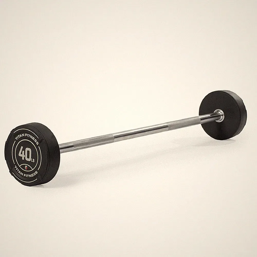 Titan Fitness 40 LB Rubber Straight Fixed Barbell, Pre-Loaded Weight Bar