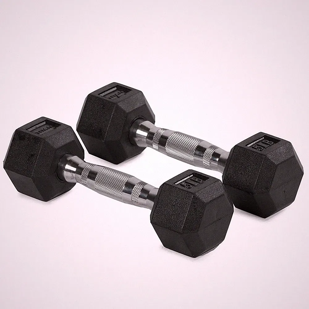 Titan Fitness 5 LB Pair Free Weights, Black Rubber Coated Hex Dumbbell