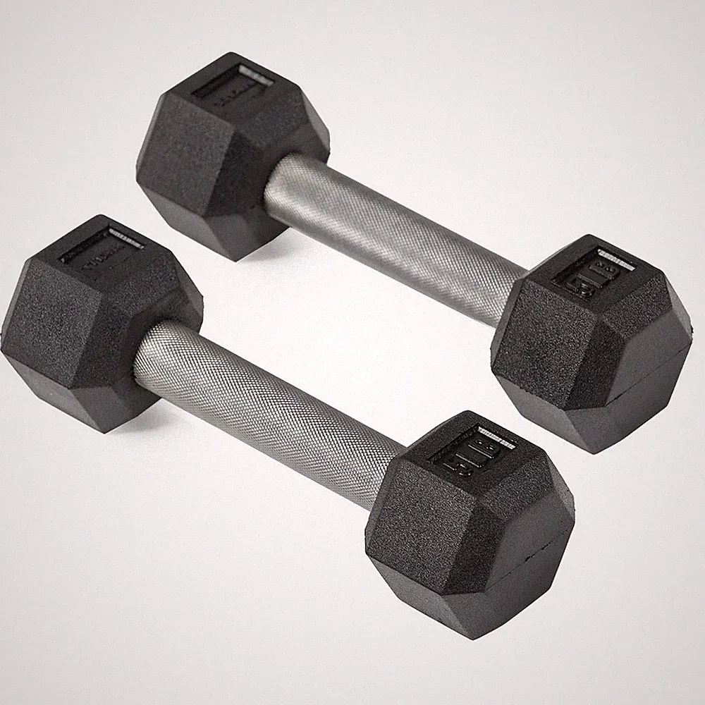 Titan Fitness 5 LB Pair Free Weights, Black Rubber Coated Hex Dumbbell, Straight