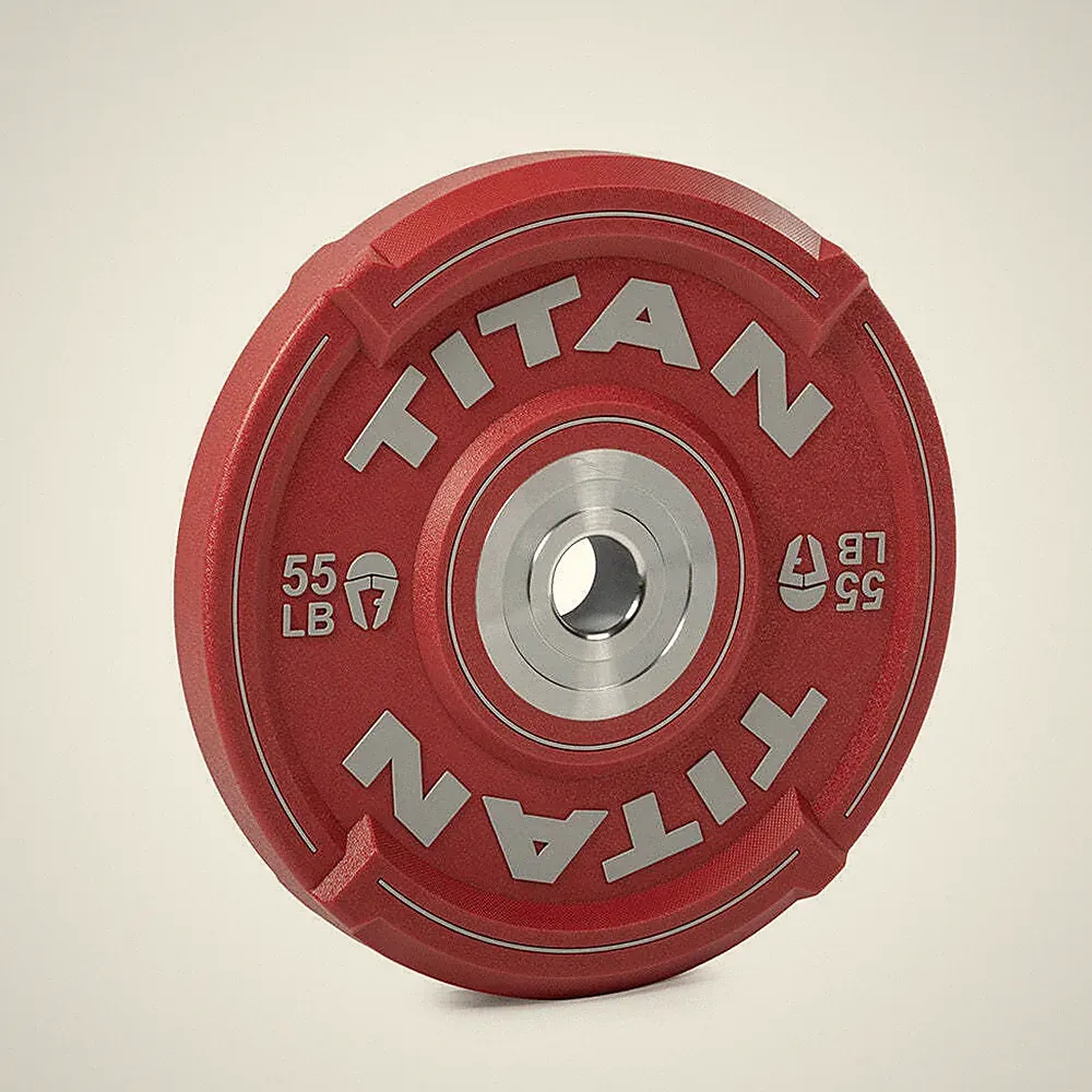 Titan Fitness 55 LB EZ-Grip Urethane Olympic Weight Plate, Single Red