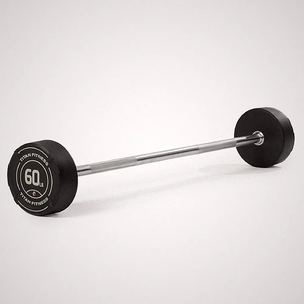 Titan Fitness 60 LB Rubber Straight Fixed Barbell, Pre-Loaded Weight Bar